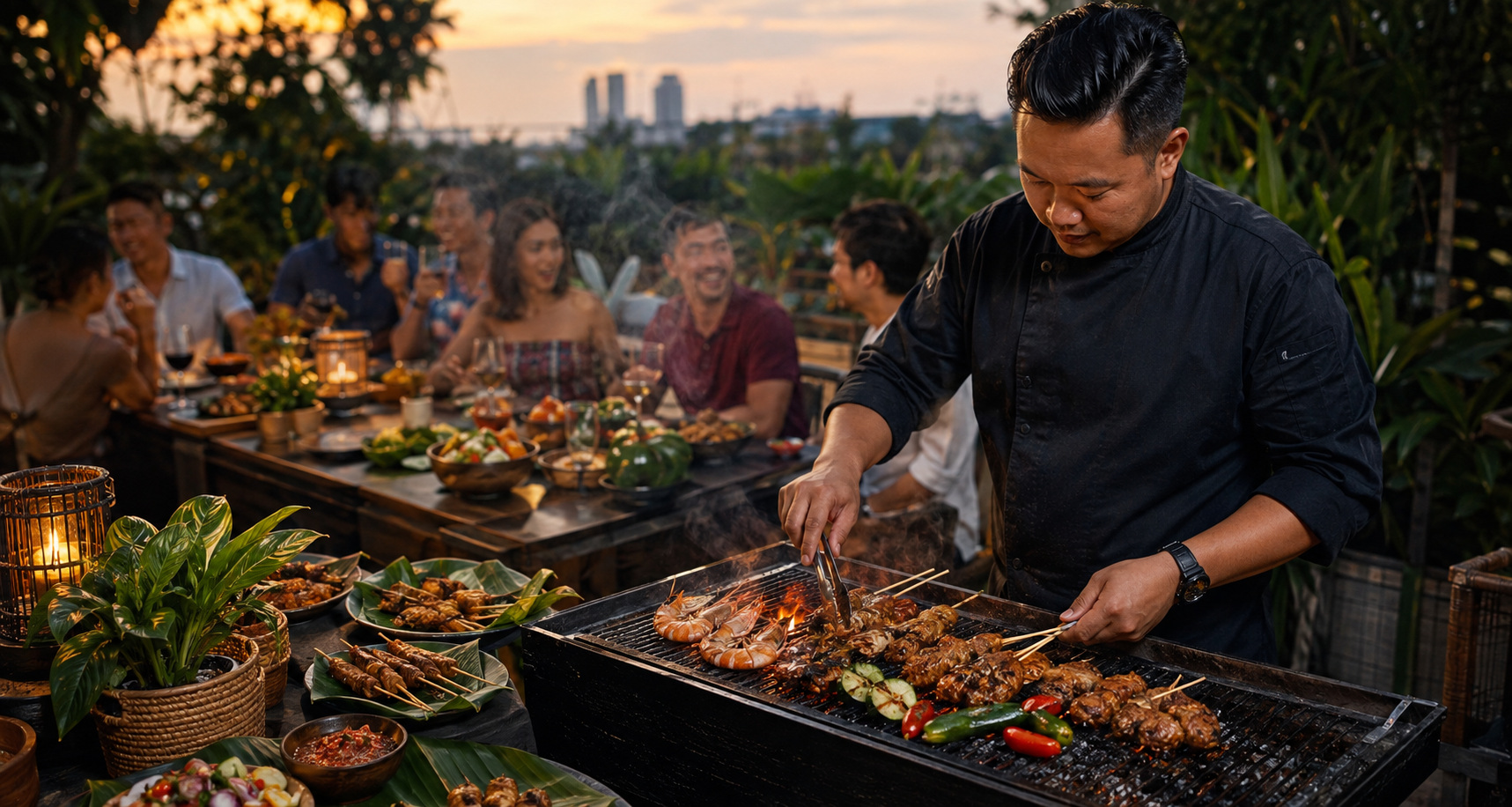 Fresh food grilling over fire